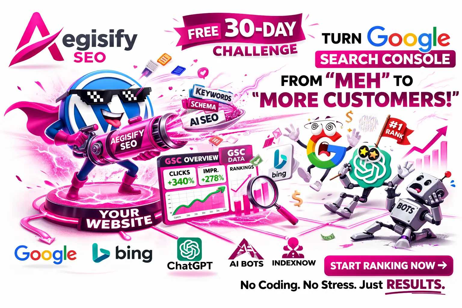 Aegisify SEO dashboard interface displaying search performance analytics and data visualizations.