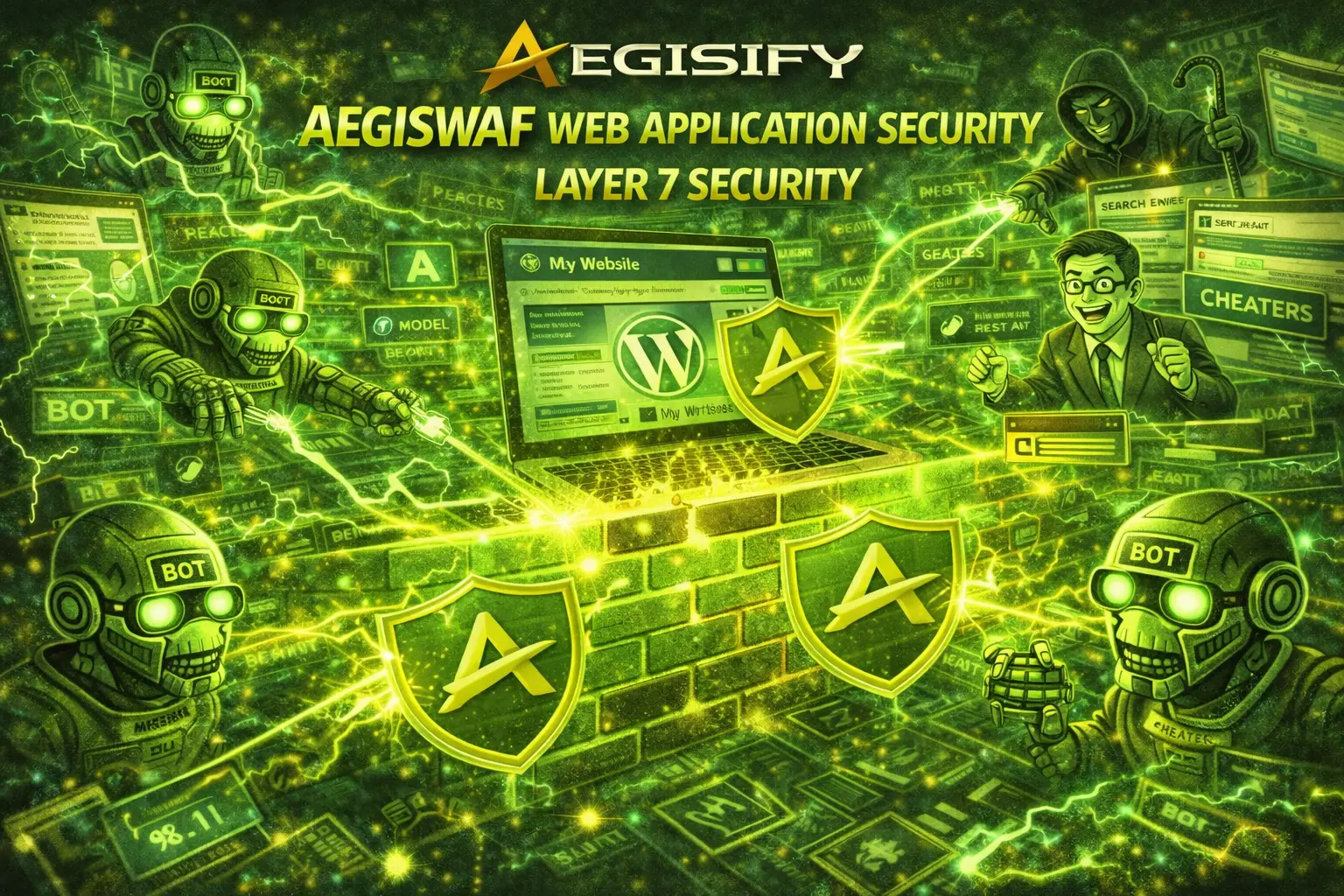 AegisWAF logo featuring a stylized shield icon representing web application firewall protection.